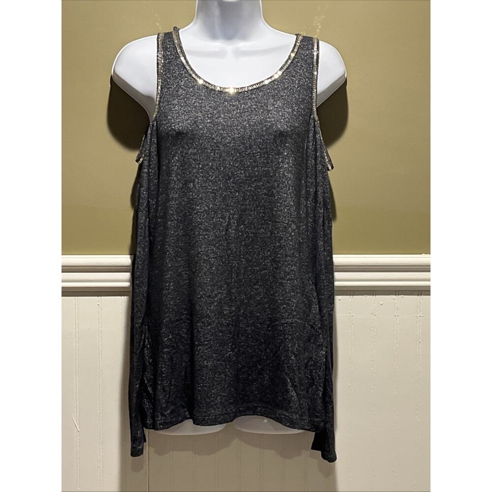 INC Blue Cold Shoulder Top – Rhinestone Trim Women’s Medium